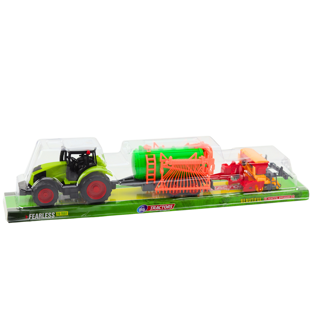 Set tractor agricol cu cisterna si grebla, 52 x 11 x 9 cm, verde / rosu, Lean 24792