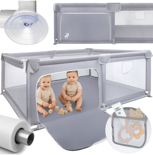 Tarc de joaca pliabil pentru copii, 120 x 180 cm, gri, MalPlay 113161