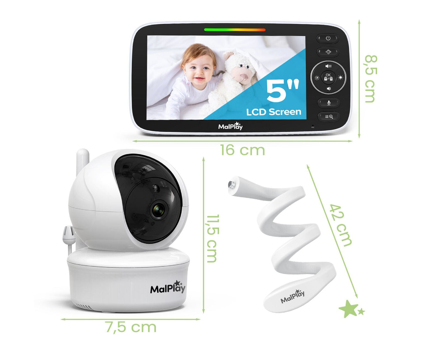 Camera pentru monitorizare bebelusi cu monitor VOX HD LCD 5", MalPlay 113785