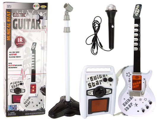 Set chitara electrica cu microfon, 22 x 70 x 3 cm, alb, Lean 15617