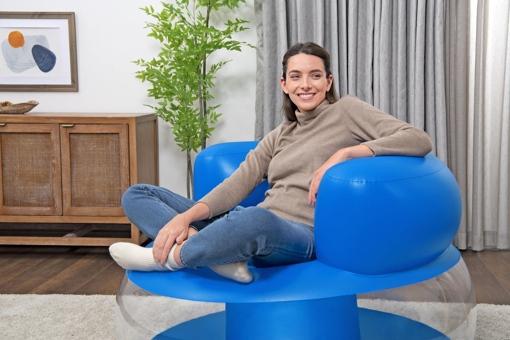 Fotoliu gonflabil, 112 x 112 x 70 cm, design ergonomic, PVC, albastru, Lean 22595