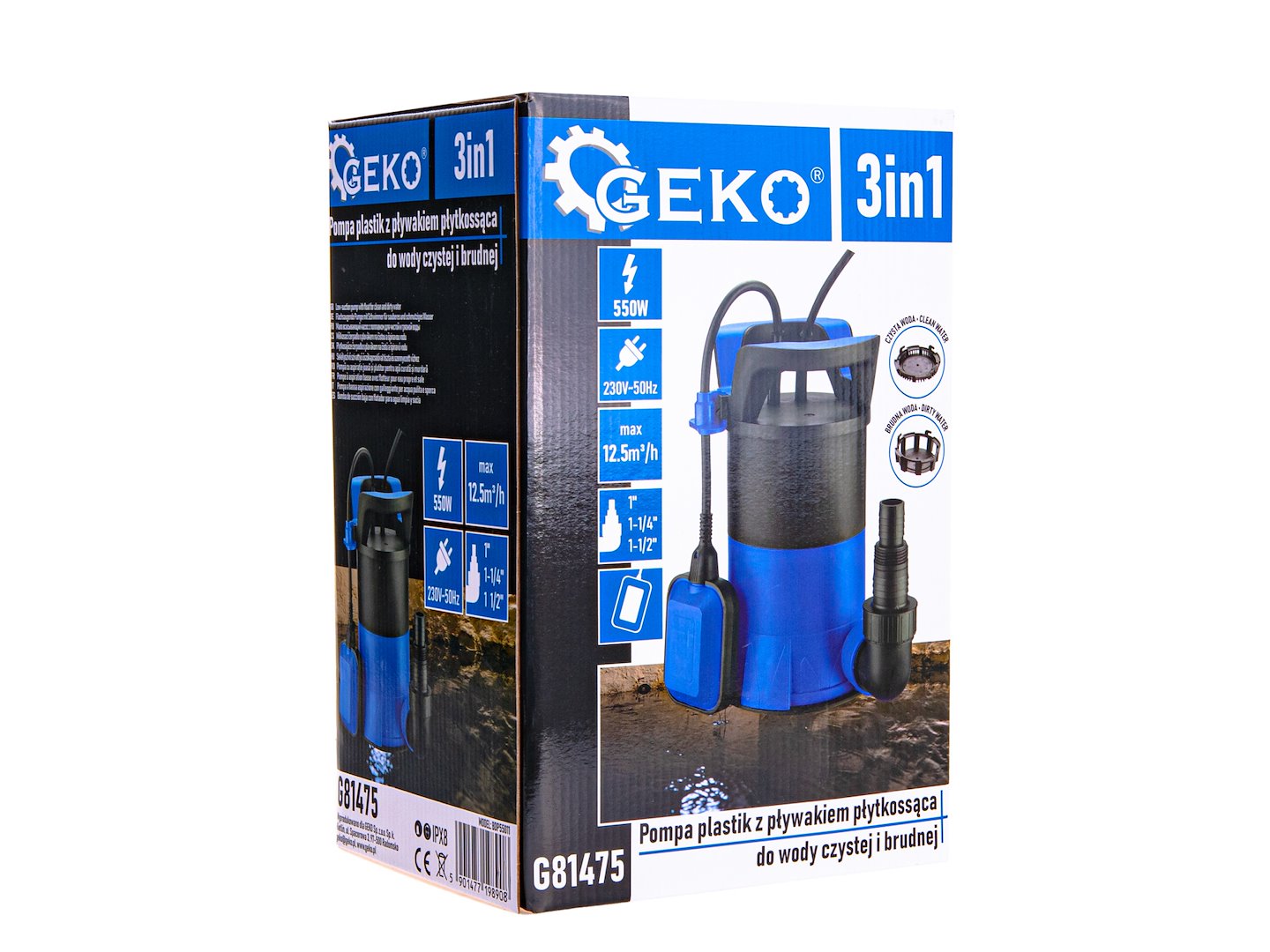 Pompa submersibila 3 in 1 cu plutitor, 550 W, 12500 l / h, Geko G81475