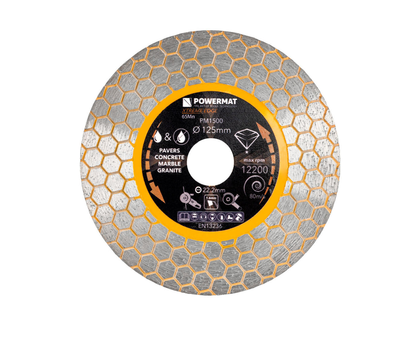 Disc diamantat hexagonal pentru ceramica PM-TDCS-1256T, 125 mm, Powermat PM1500