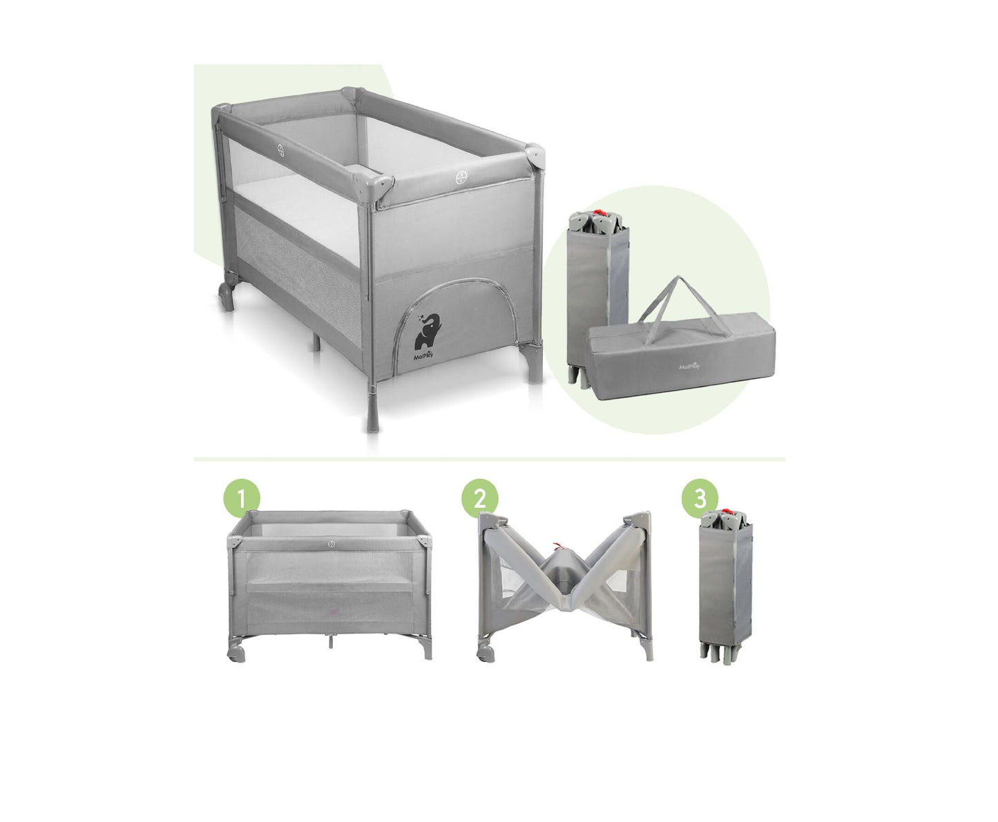 Patut pliabil de calatorie, 60 x 120 cm, gri, MalPlay 113842