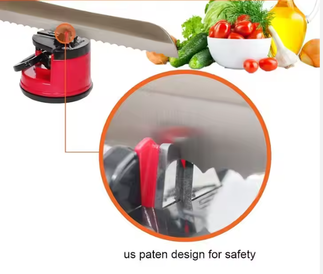 Ascutitor de cutite si foarfece cu ventuza si si maneta de bocare, rosu, Lean 26574