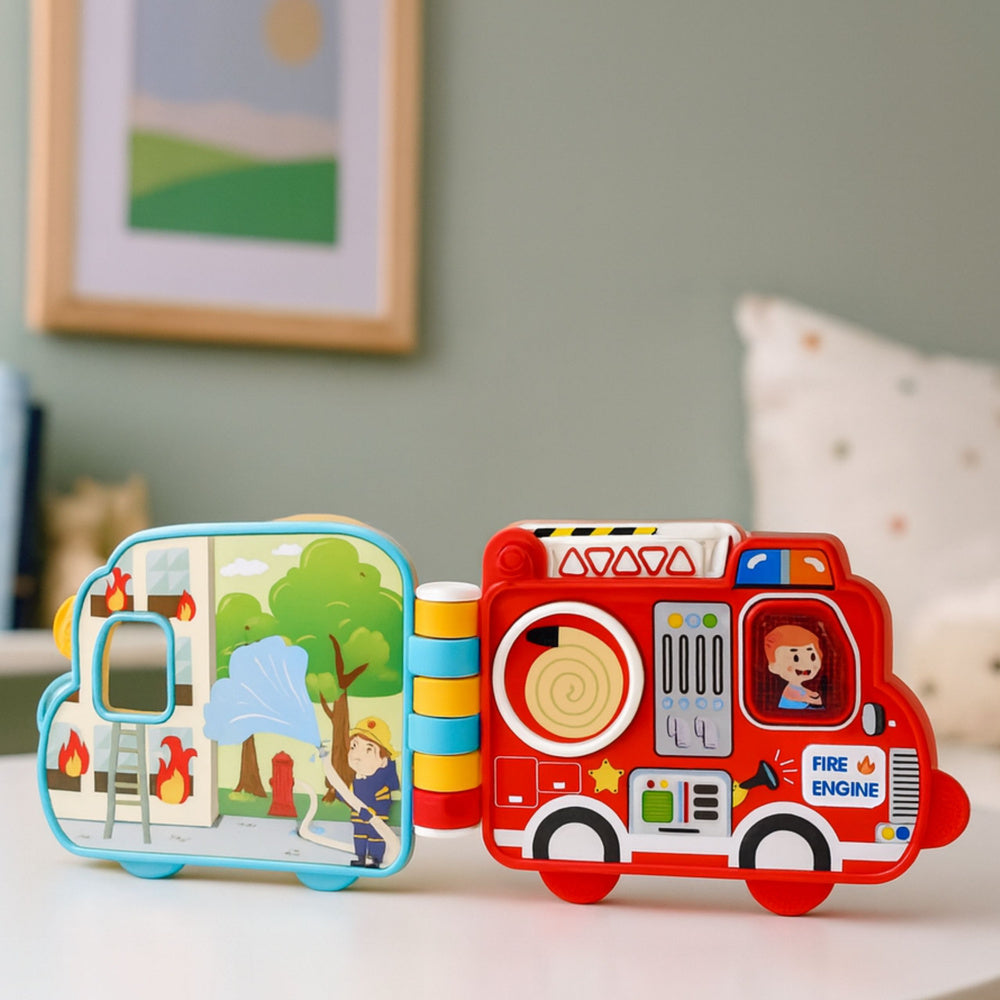 Carte interactiva educationala Beep Beep Car Book, vehicule, sunete, muzica, 20 x 13 x 4.5 cm, Lean 28645