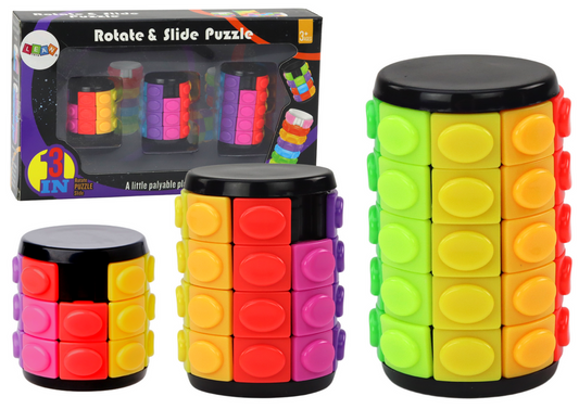 Set puzzle-uri logice, 3 nivele de dificultate, 4x4x4cm, 5x4x4cm, 6,5x4x4cm, multicolor, Lean 17589