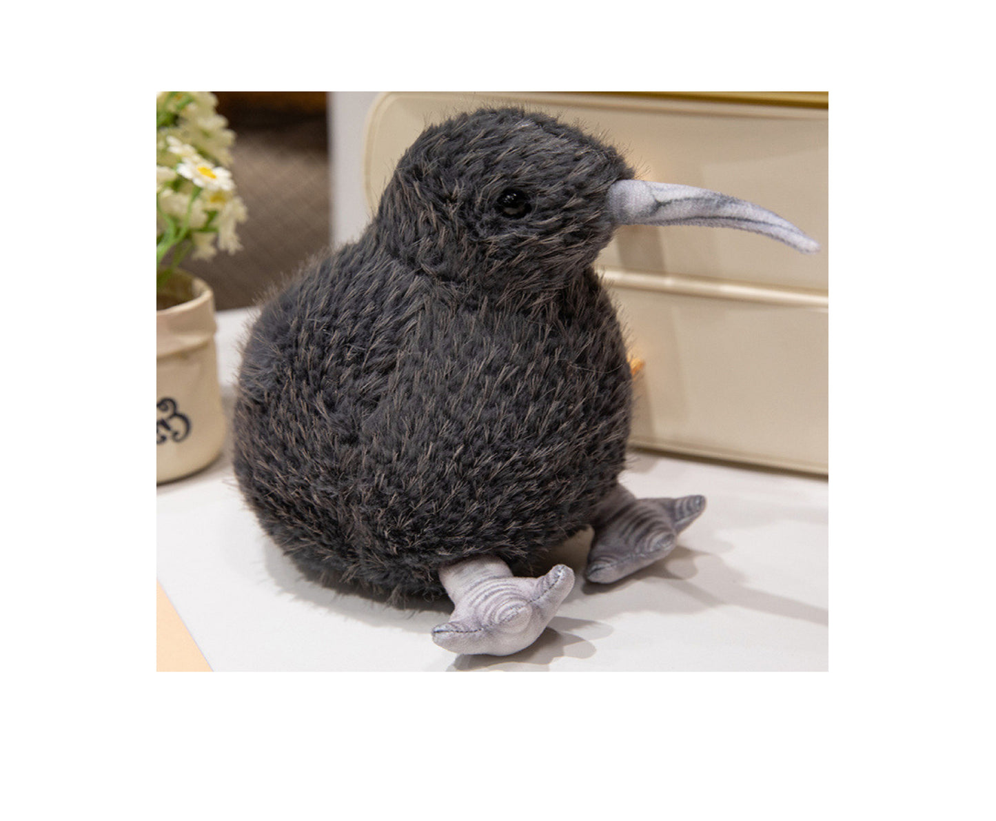 Jucarie de plus pasare kiwi, 17 cm, negru, Lean 13837