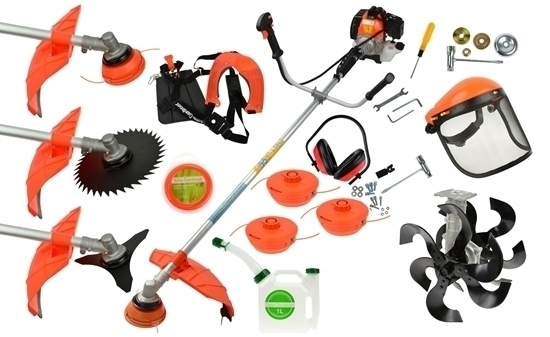 Picture of Kit pentru gradina, motocoasa pe benzina Geko John Gardener, 6 cp, 8 accesorii + Prasitoare 32cm