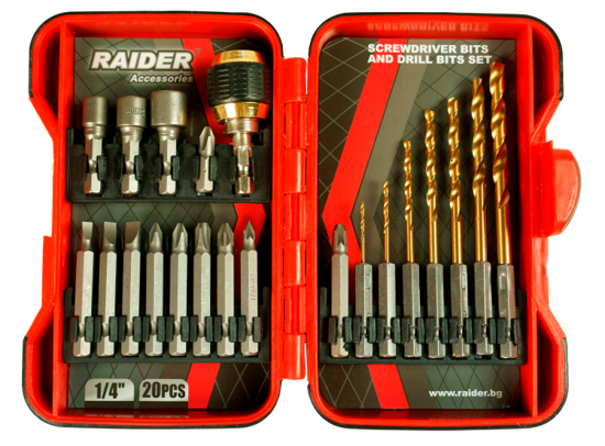 Picture of Set biti si burghie pentru surubelnita 20 piese, Raider 157797