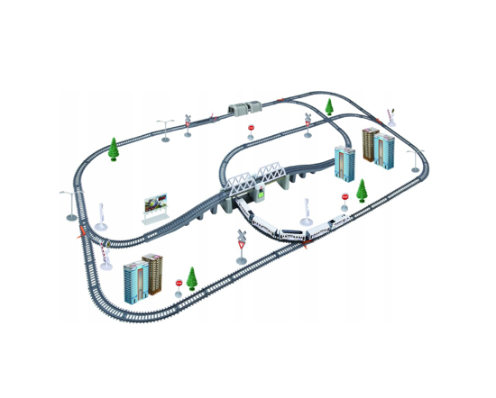 Picture of Set cale ferata electrica cu accesorii, trenulet, cladiri, semne de circulatie, braduti, MalPlay 108038